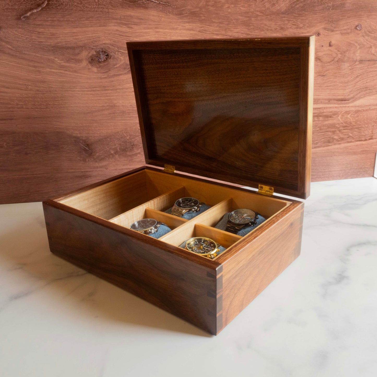 Watch box 2x2 and one large compartment (9" x 12.75" x 4.5")