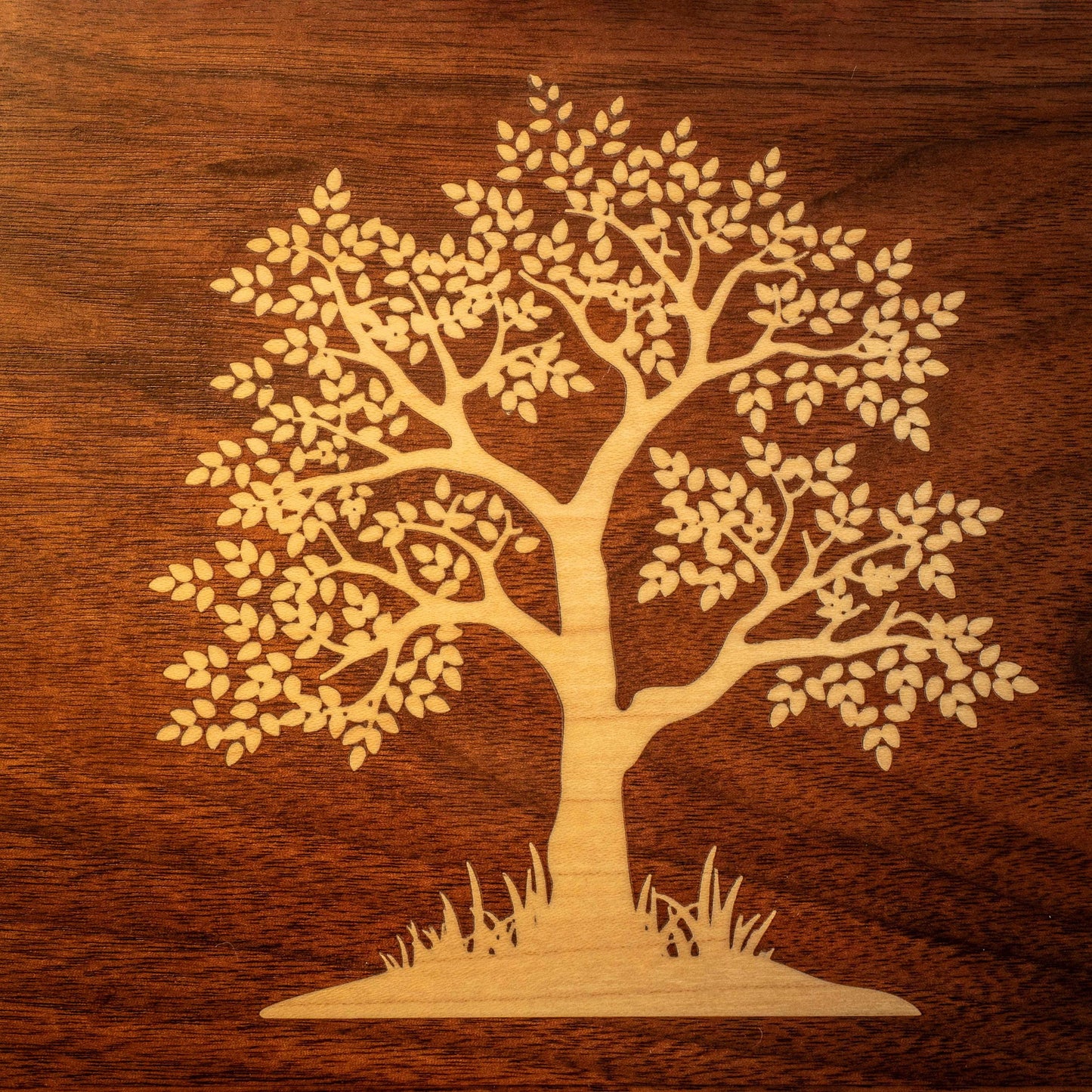 Large Walnut Jewelry Box With Hand-Cut Dovetails (15"x8") with Tree of Life Inlay