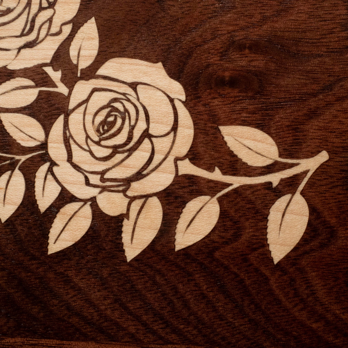 Handmade Walnut Jewelry Box: Rose Maple Inlay - Green Fabric