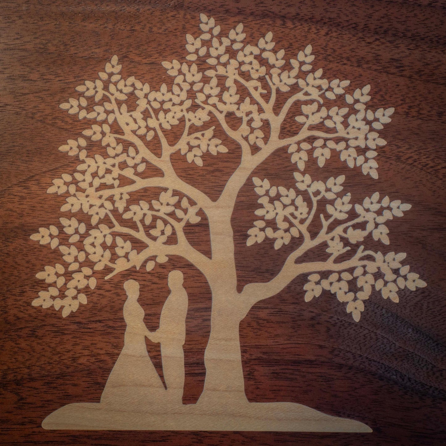Large Walnut Jewelry Box With Hand-Cut Dovetails (15"x8") with Wedding Couple Inlay