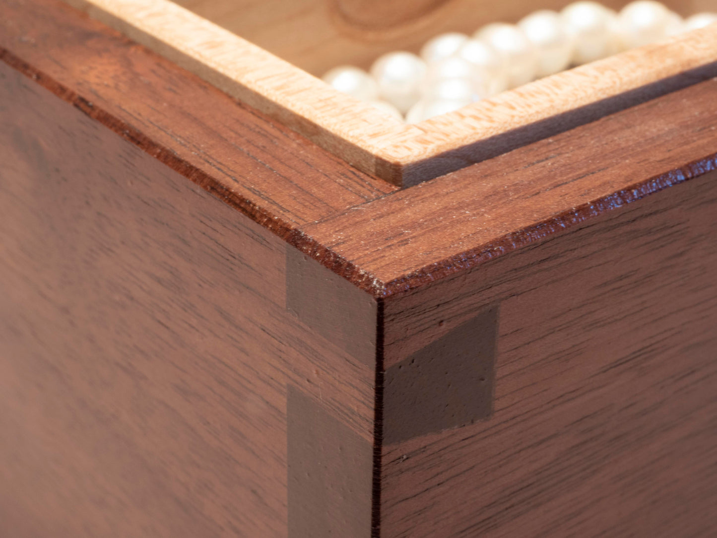 Handmade Walnut Jewelry Box: Love Birds Maple Inlay - Green Fabric