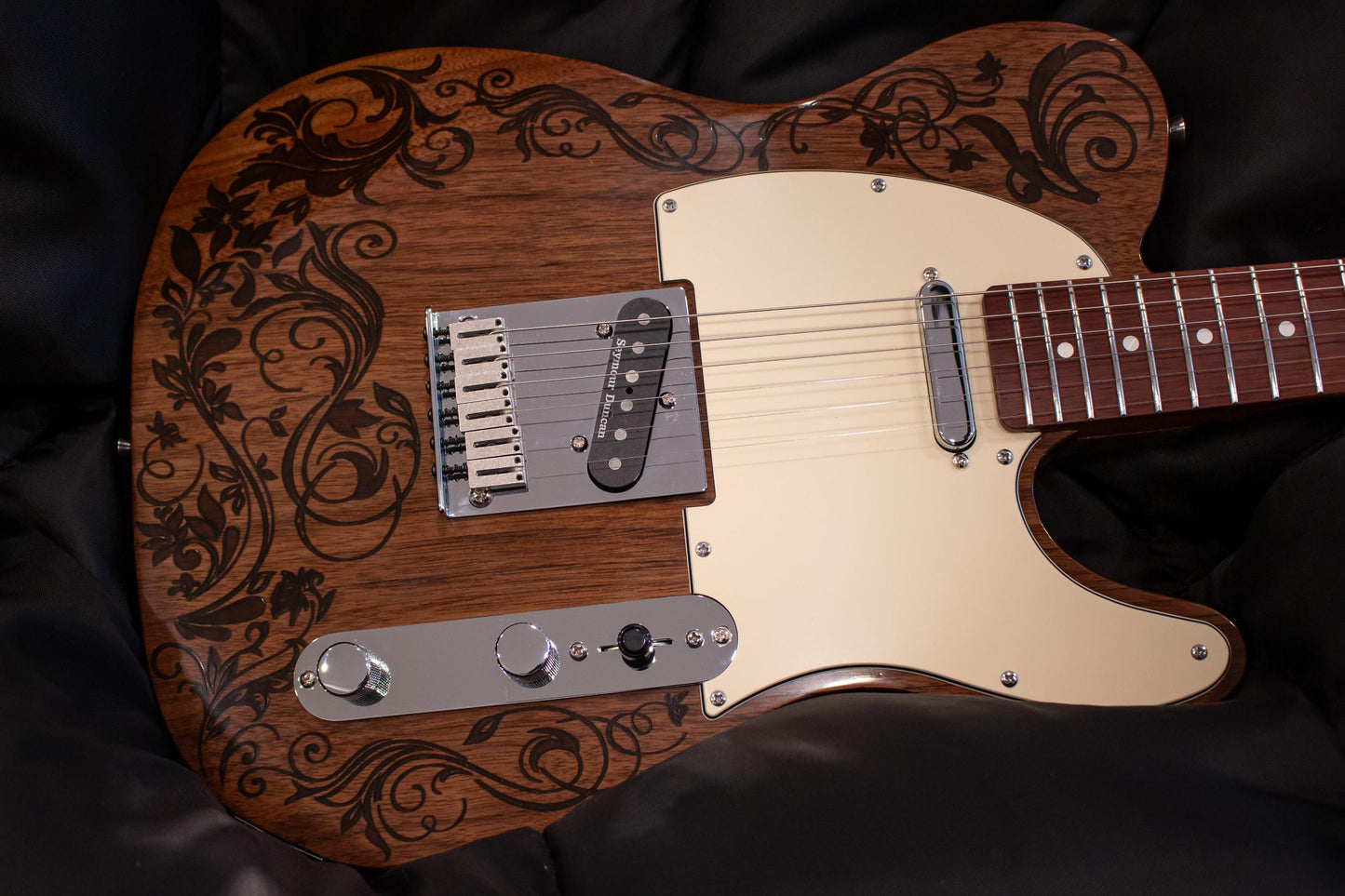 Rune Walnut T-Style Electric Guitar with Floral Epoxy Inlay