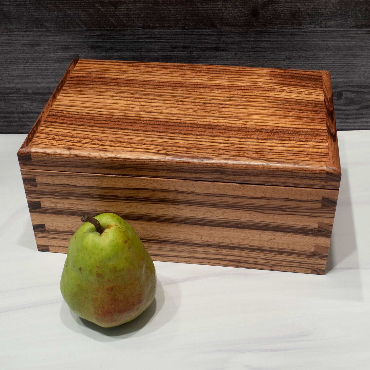 Zebra Wood Jewelry Box - Green Fabric (10"x6.5"x4.5")
