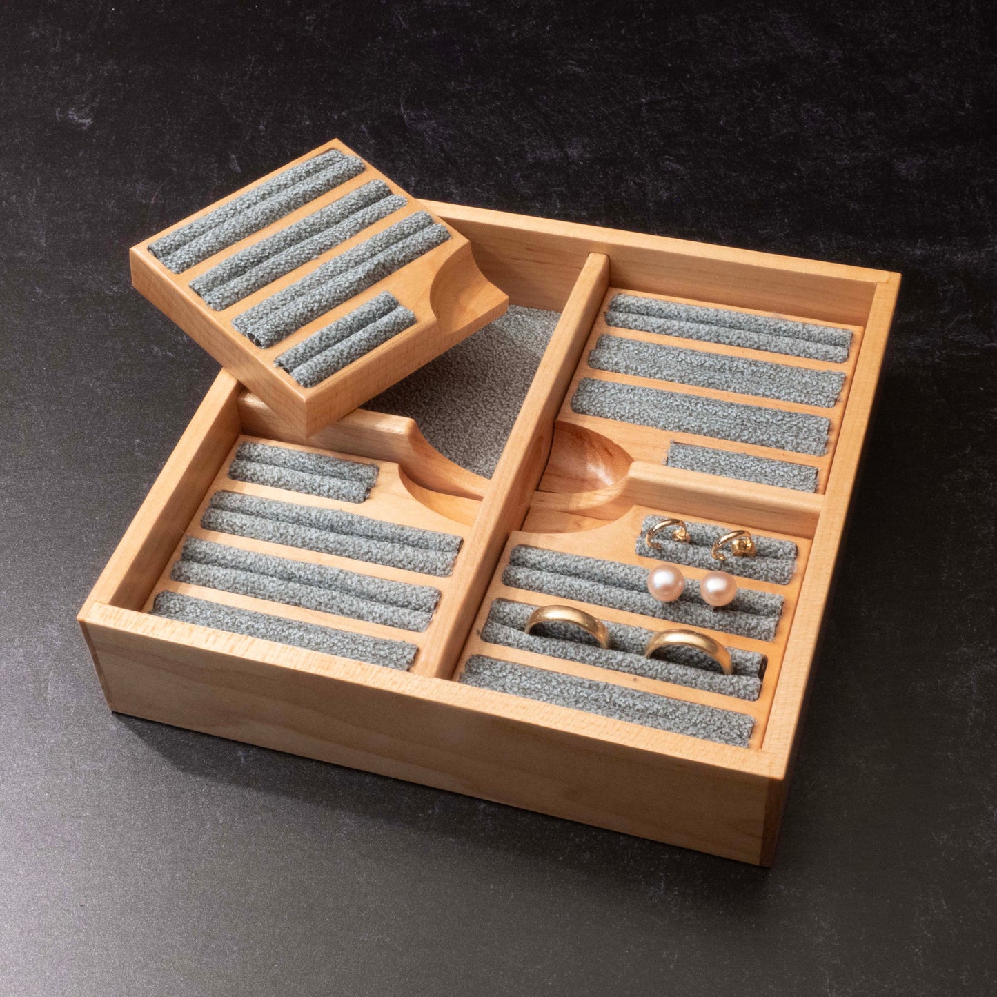 Large Walnut Jewelry Box With Hand-Cut Dovetails (15"x8") with Tree of Life Inlay