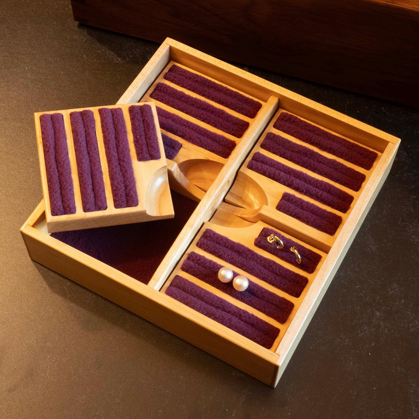Large Walnut Jewelry Box With Hand-Cut Dovetails (15"x8") with Peonies Inlay