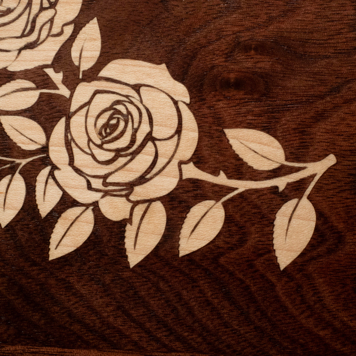 Handmade Walnut Jewelry Box: Rose Maple Inlay - Blue Fabric