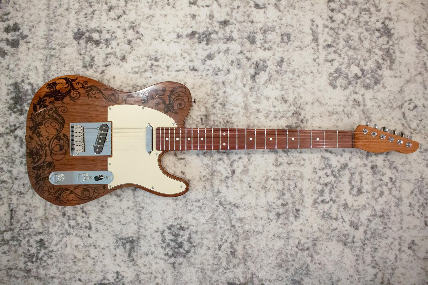 Rune Walnut T-Style Electric Guitar with Floral Epoxy Inlay