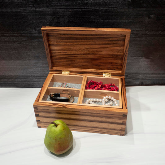 Zebra Wood Jewelry Box - Green Fabric (10"x6.5"x4.5")