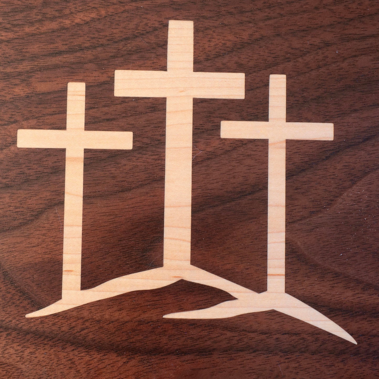 Walnut Jewelry Box - Blue Fabric - Cross Inlay (10"x6.5"x4.5") - Including Removable Ring Organizer