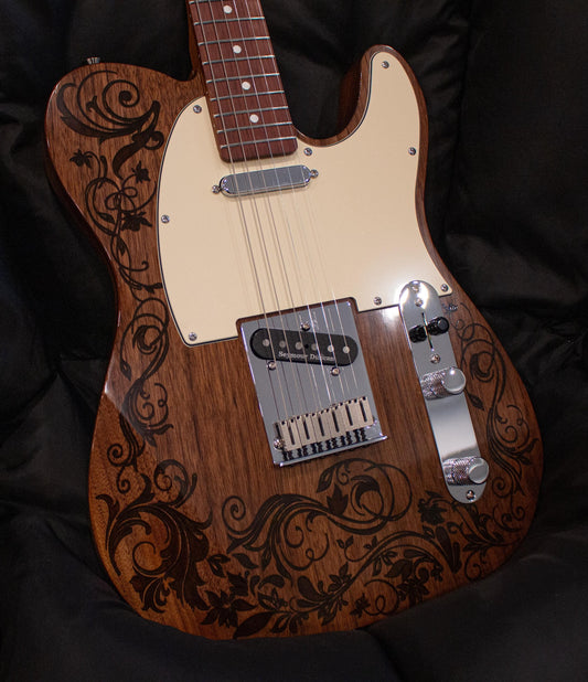 Rune Walnut T-Style Electric Guitar with Floral Epoxy Inlay