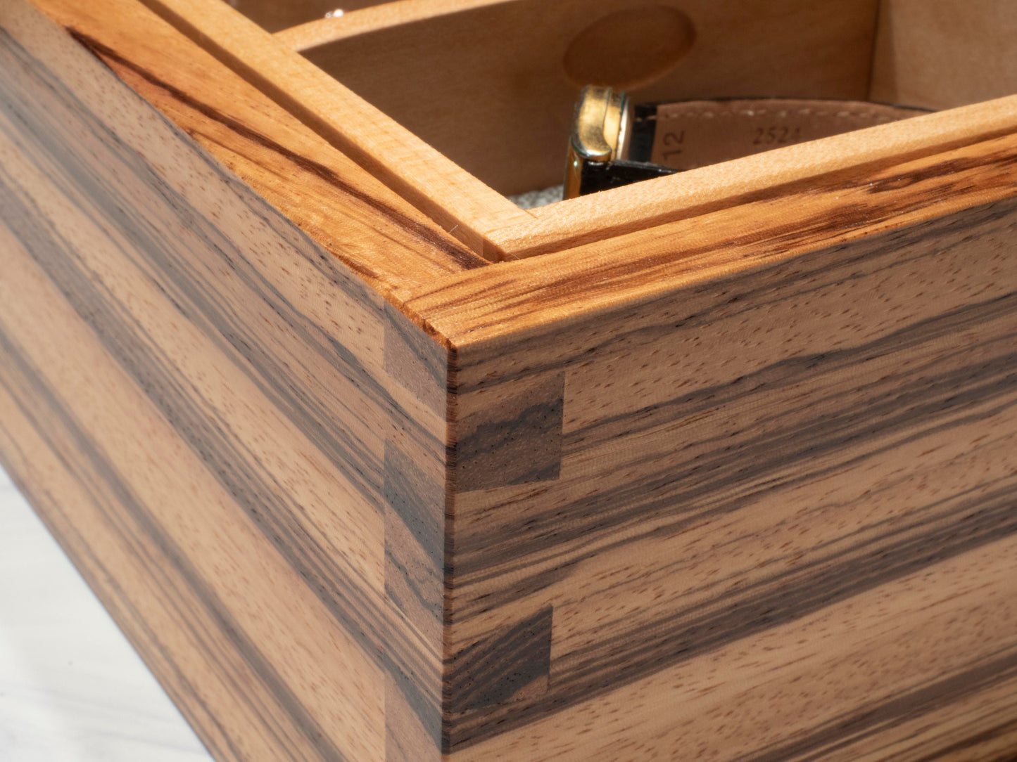 Zebra Wood Jewelry Box - Green Fabric (10"x6.5"x4.5")