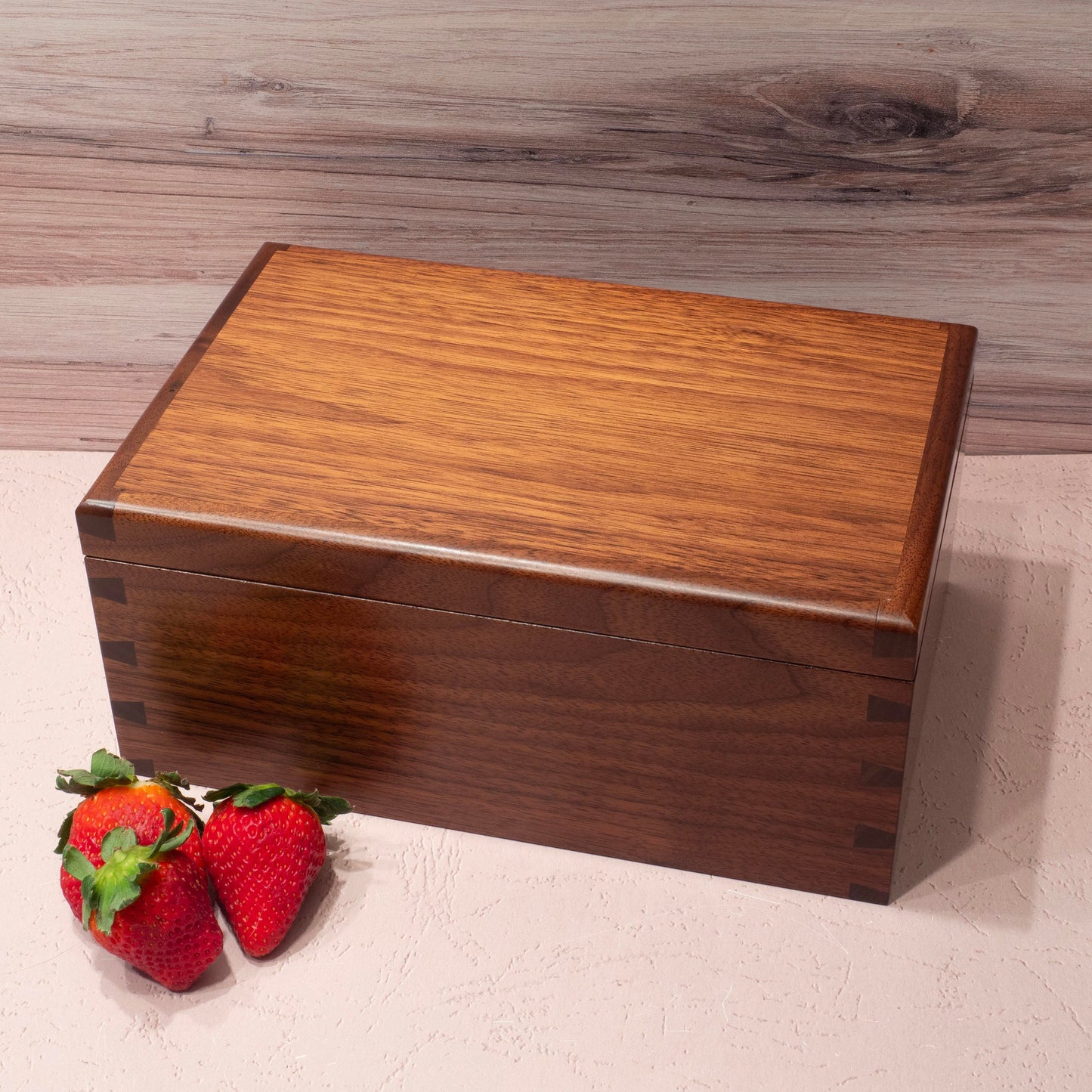 Handmade Walnut Jewelry Box (10"x6.5"x4.5"): Blue Fabric