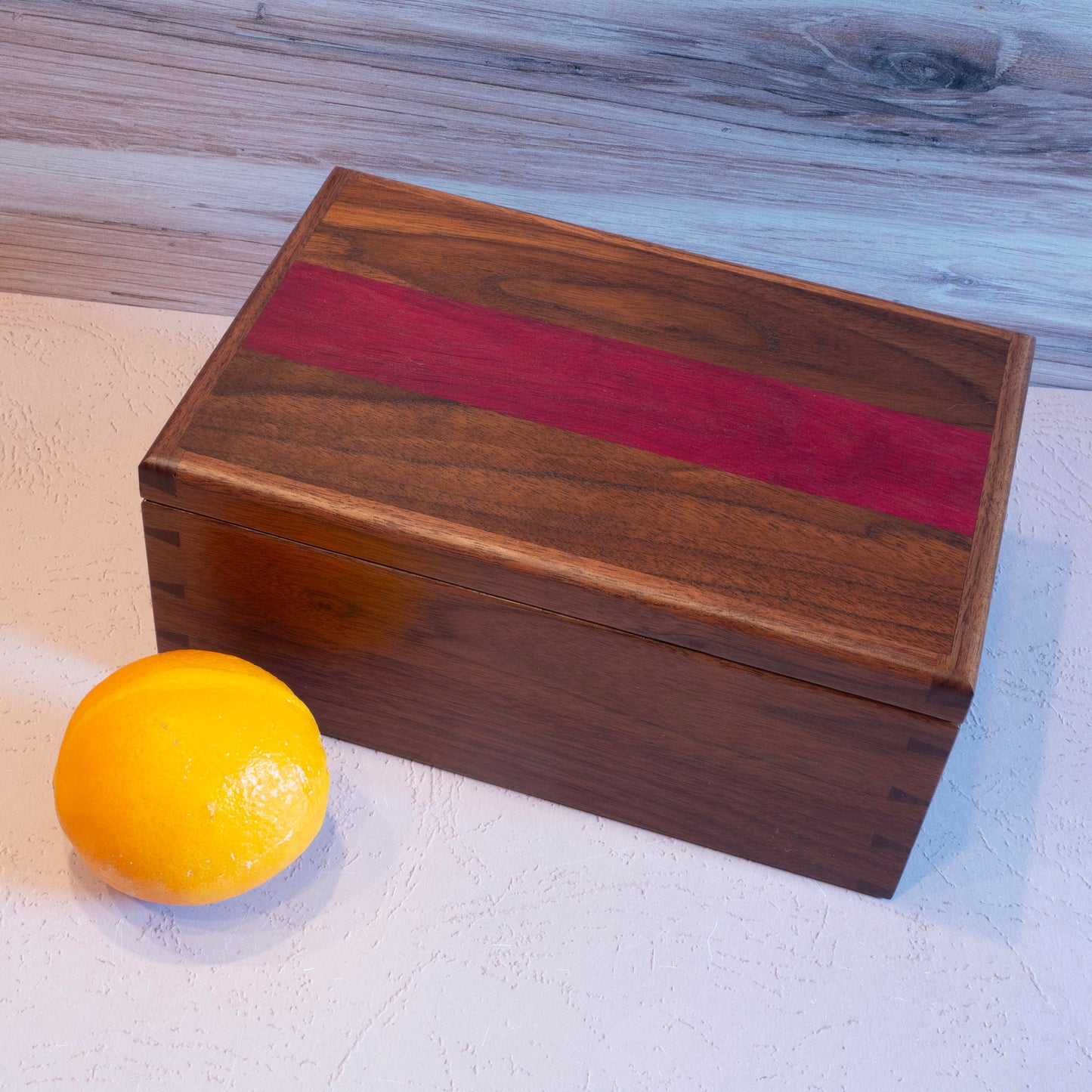 Walnut/Purple Heart Jewelry Box - Green Fabric (10"x6.5"x4.5") - Including Removable Ring Organizer