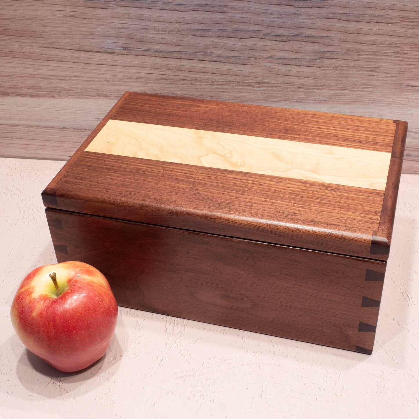 Walnut/Maple Wood Jewelry Box - Blue Fabric (10"x6.5"x4.5") - Including Removable Ring Organizer