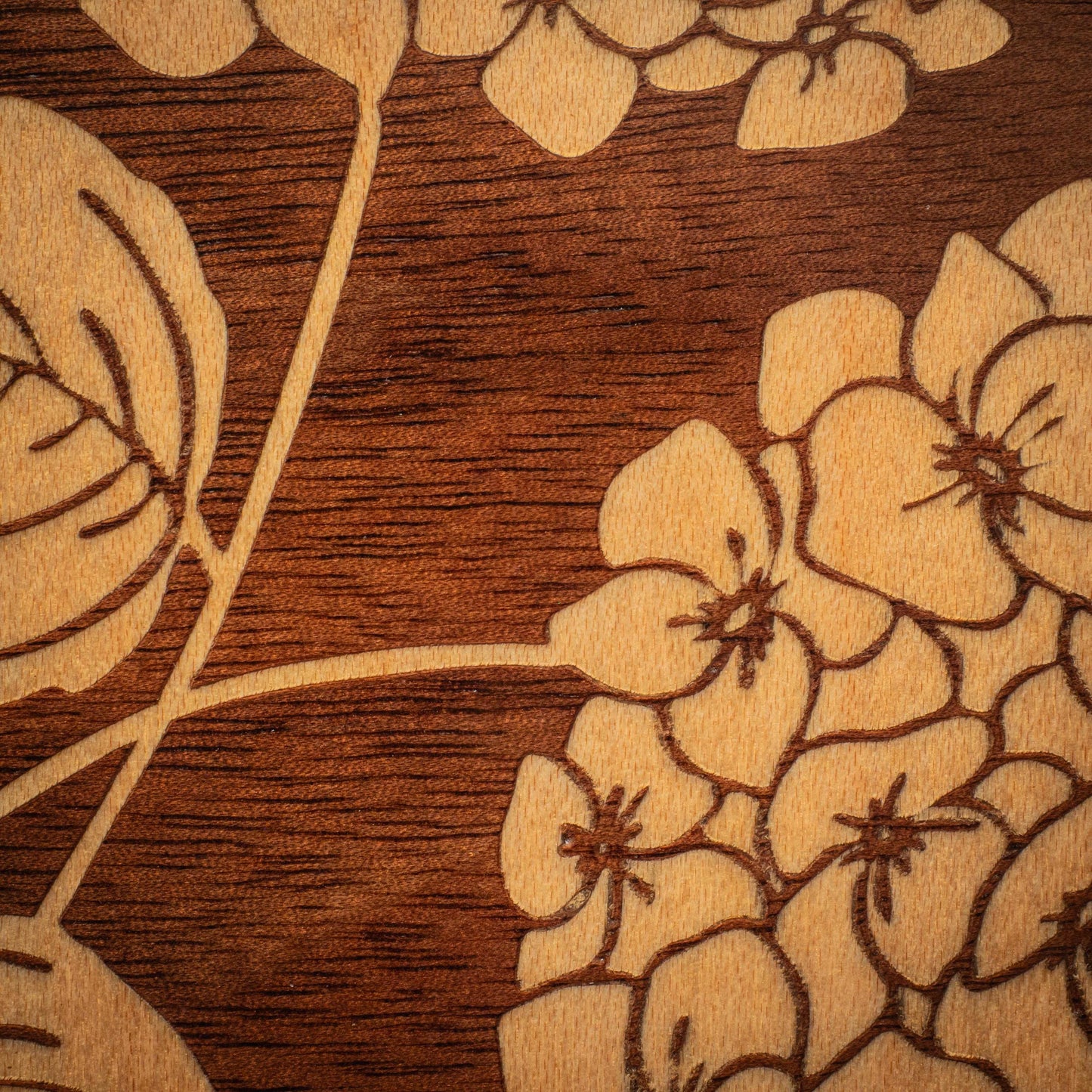 Walnut Jewelry Box: Hydrangea Inlay, Blue Fabric - Handmade
